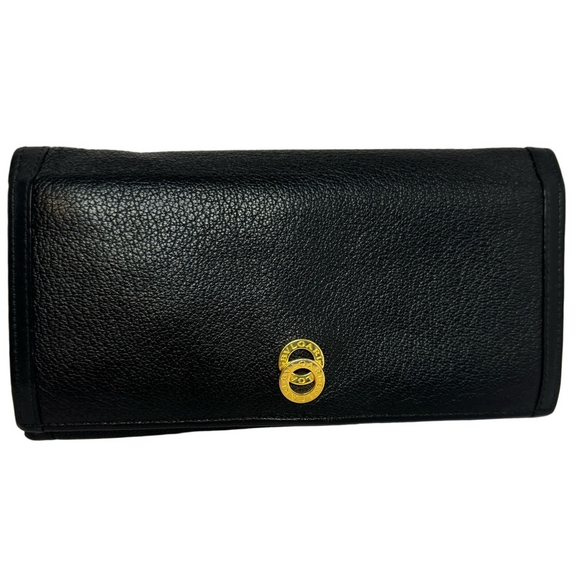 Bvlgari Bulgari Doppio Tondo Bifold Black Leather Long Wallet - Picture 1 of 17
